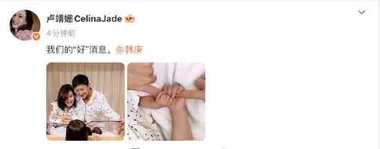 卢靖姗韩庚官宣二胎出生:一家四口儿女双全